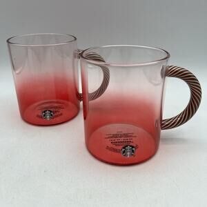 Set 2 Starbucks 2024 Holiday Red Gradient Candy Cane Stripe Cup Mug Glass